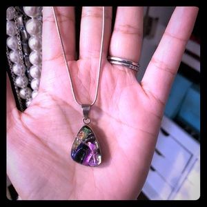 Opal silver chain  statement pendant necklace